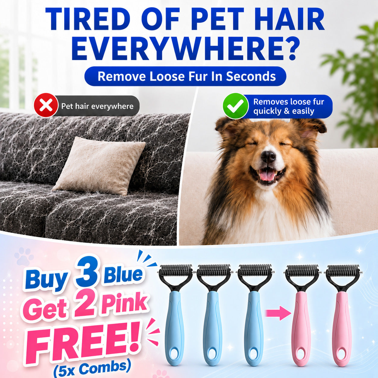✨ Dual-Sided Pet Grooming Comb for Dogs & Cats-Buy 2 Get 1 FREE! 🐶
