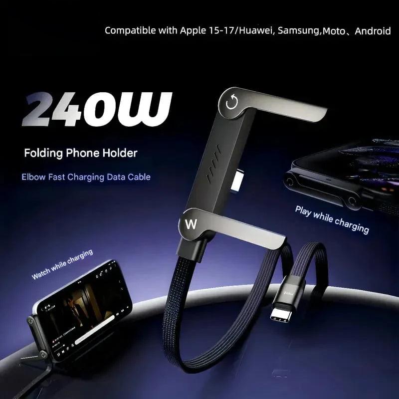 ⚡Official Authorized | MFi-Certified Cables🔥 2-in-1 Invisible Holder Charger Cable - 240W Fast Charging Cord with Built-In Phone Stand