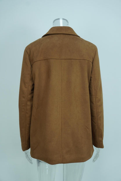 Vintage Style Loose Suede Long-Sleeve Blazer with Pockets for Women