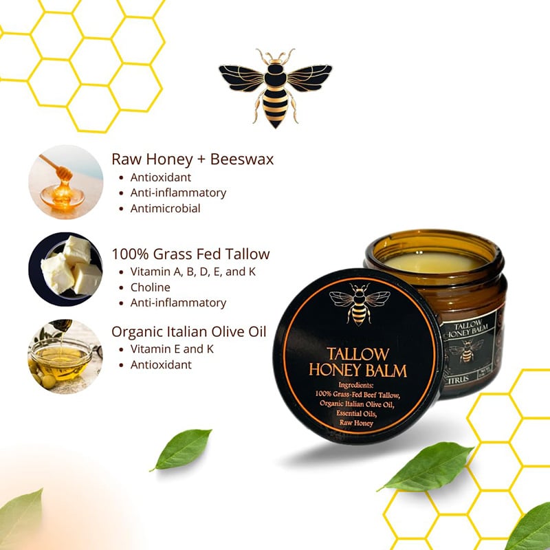 Organic Grass-Fed Beef Tallow Balm With Raw Honey