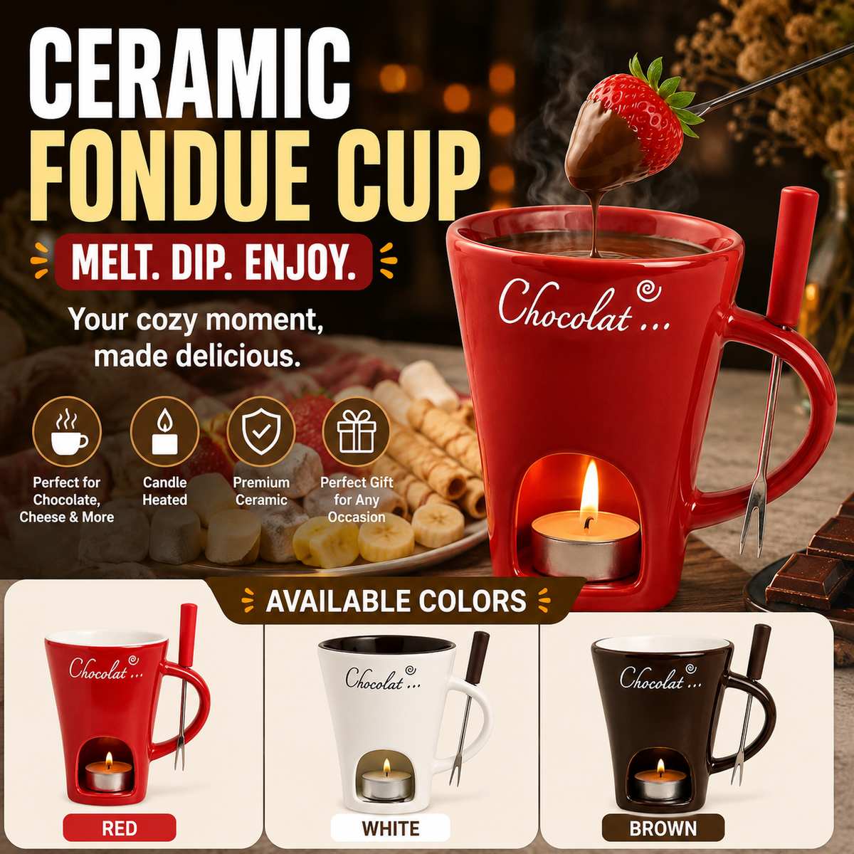 🍫 Melt. Dip. Share. — The Cozy Ceramic Fondue Cup 2