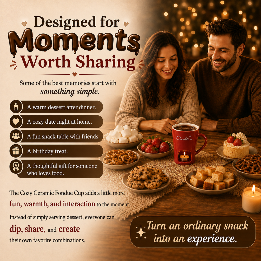 Share chocolate fondue with family and friends