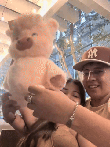 Hugzy - Jumpy calf with people in an everyday couple scene