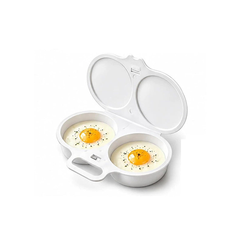 White two-well maker holding eggs seasoned with herbs